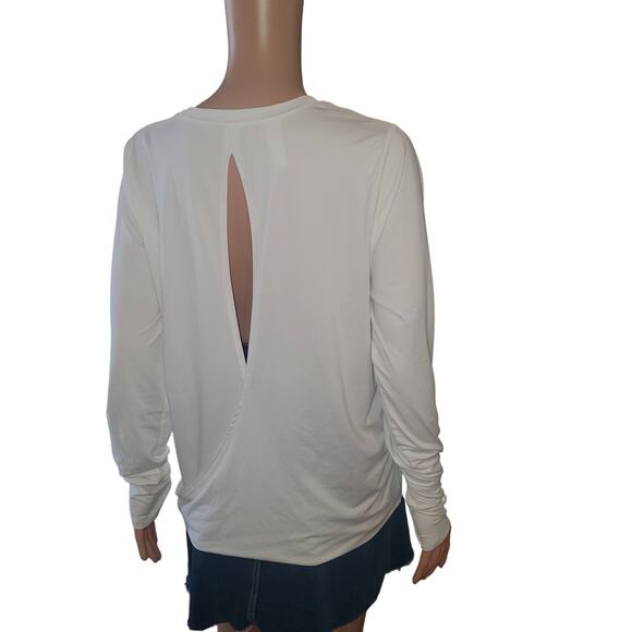Spanx Size L Wrap Back Long Sleeve T-Shirt Open Back Thumbholes Workout FLAW - Picture 5 of 9